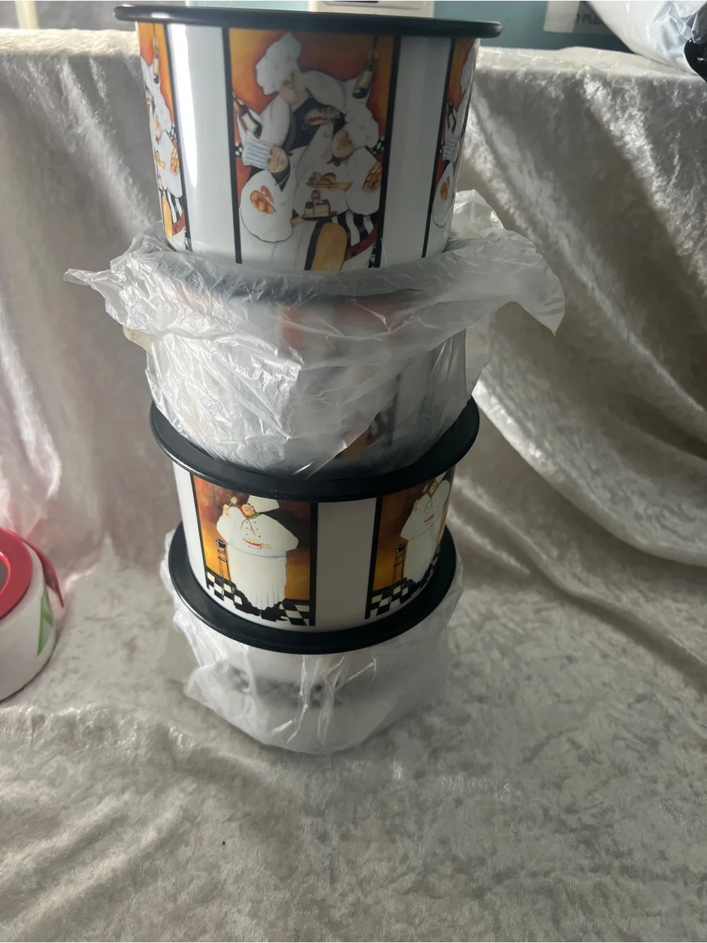 Decorative Chef Print Food Storage Containers with Black Lids - Set of 4
